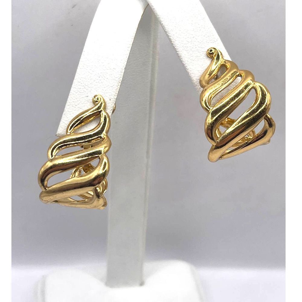 VTG Vendome Gold Tone Openwork Hoop‎ Clip Screwback Earrings